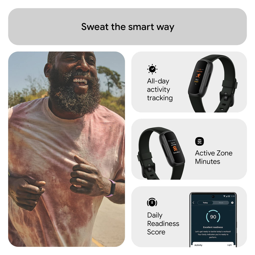 Google Fitbit Inspire 3 Health and Fitness Tracker with Stress Management, Workout Intensity, Sleep Tracking, 24/7 Heart Rate and More, Midnight Zen/black, One Size (S and L Bands Included)