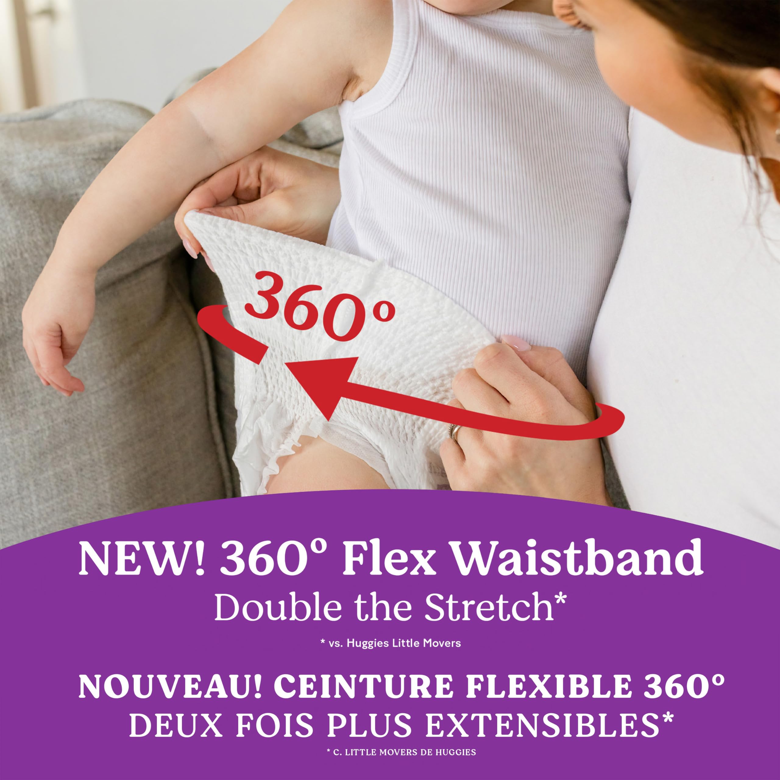 Huggies Size 6 Baby Diapers, Little Movers HuggFit 360° Baby Diapers with 360° Waistband, Size 6 (35+ lbs), 104 Count, Packaging May Vary