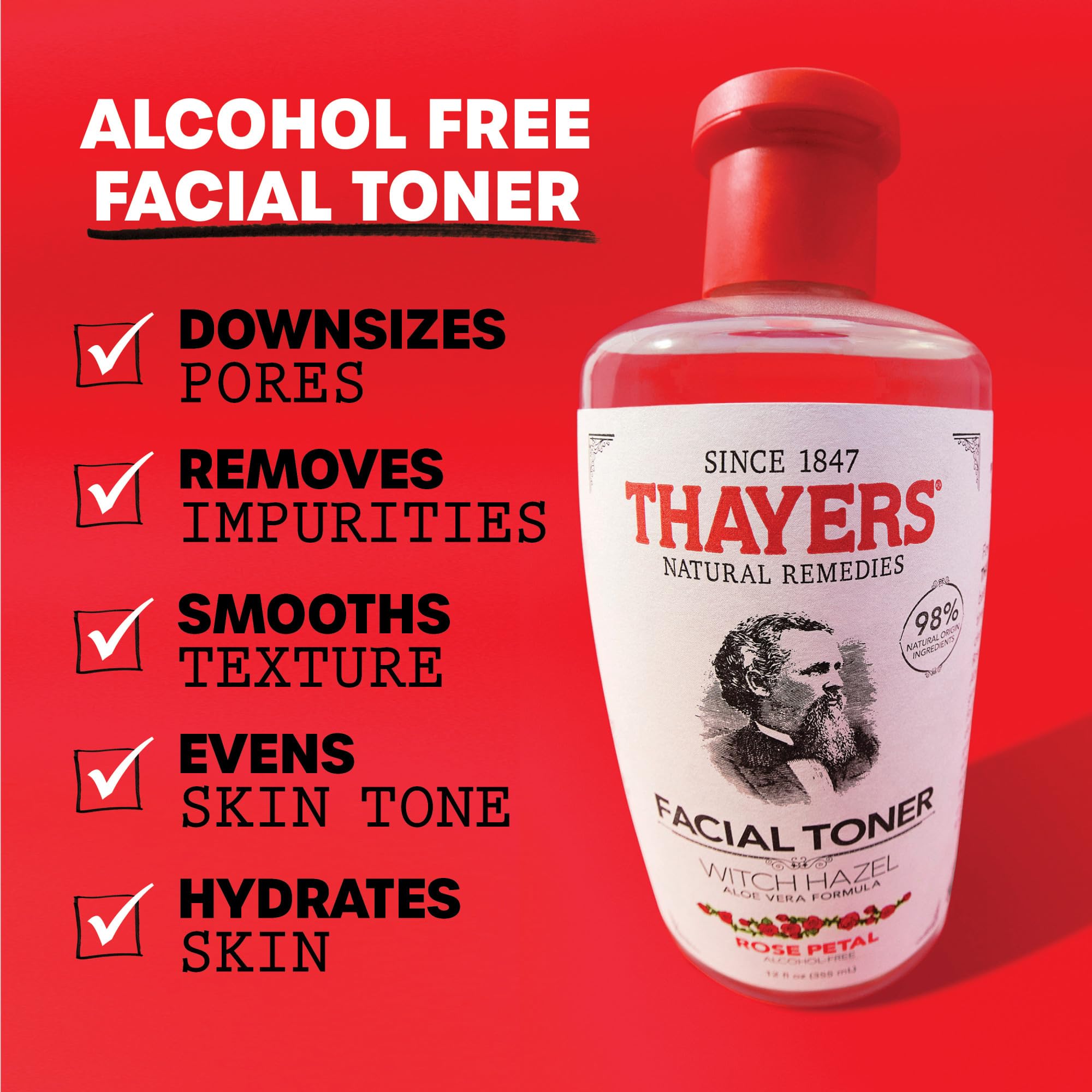 Thayers Alcohol-Free Rose Petal Witch Hazel Facial Toner for Glowing Skin, Soothing, Hydrating, Refreshing Toner for Normal and Combination Skin with Enlarged Pores, 355ml