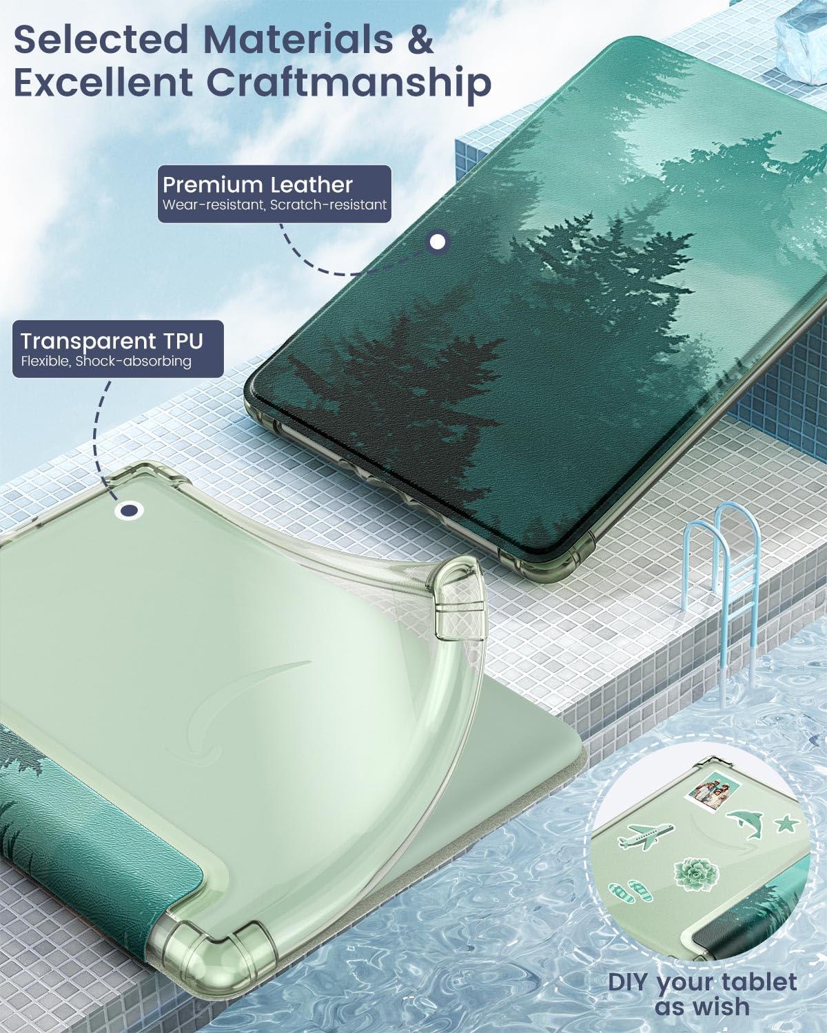MoKo Case for 6.8" Kindle Paperwhite 11th Generation 2021&Kindle Paperwhite Signature Edition, Ultra Clear Soft Flexible Transparent TPU Back Cover Light Shell with Auto Wake/Sleep, Green Forest