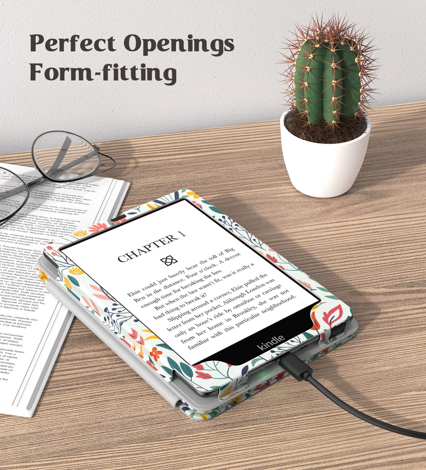 MoKo Case for 7"/6.8" Kindle Paperwhite(12th/11th Generation-2024/2021) and Kindle Colorsoft Signature Edition, Slim PU Shell Cover Case with Auto-Wake/Sleep for Kindle Paperwhite 2024, Flowers