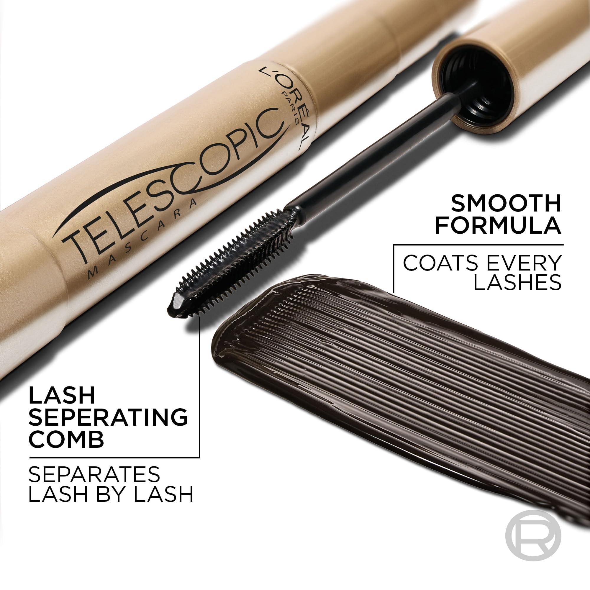 L’Oréal Paris Telescopic Mascara, Eyelash Lengthening Mascara, Unique Non-Clumping Formula, Delivers Intense Length, For Sensitive Eyes, Blackest Black, 8 ml
