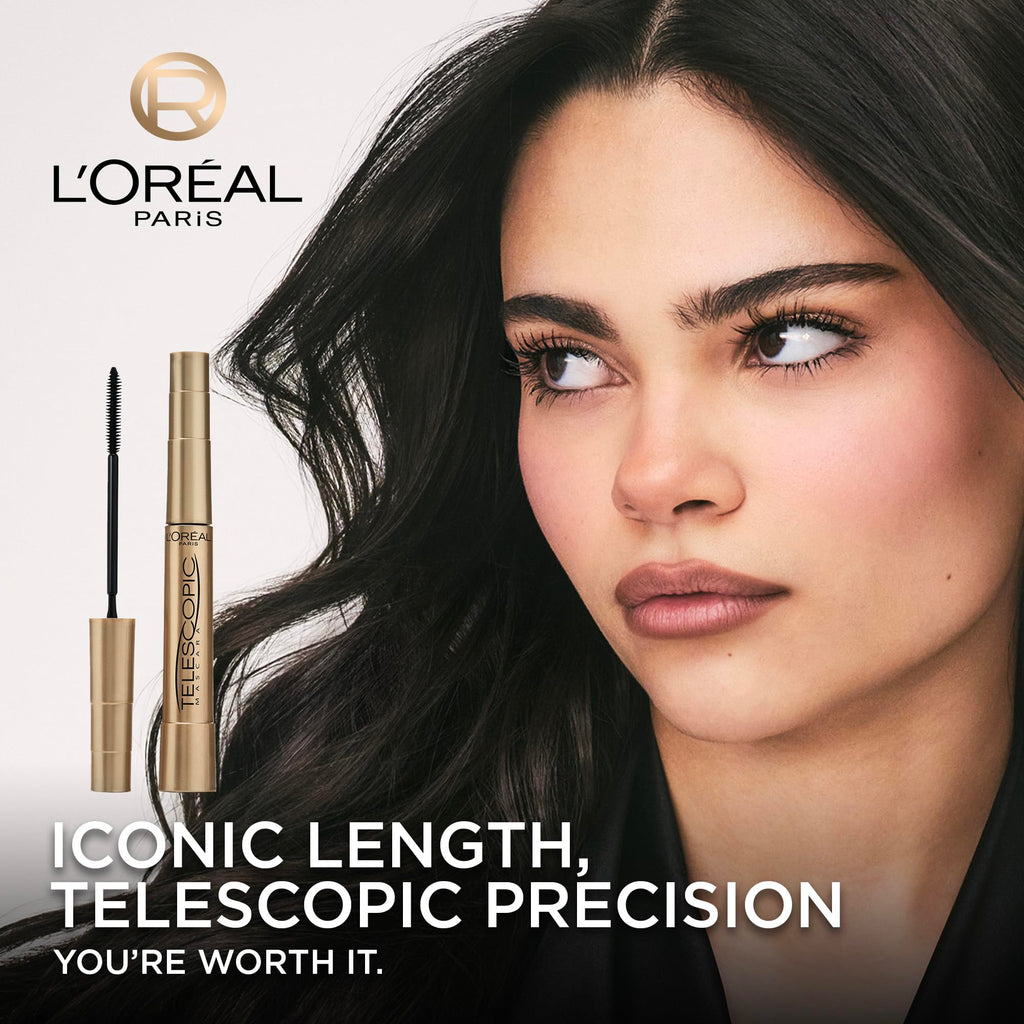 L’Oréal Paris Telescopic Mascara, Eyelash Lengthening Mascara, Unique Non-Clumping Formula, Delivers Intense Length, For Sensitive Eyes, Blackest Black, 8 ml