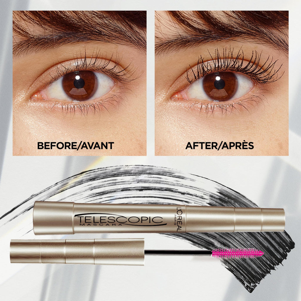 L’Oréal Paris Telescopic Mascara, Eyelash Lengthening Mascara, Unique Non-Clumping Formula Delivering Intense Length For Sensitive Eyes, Black, 8 ml