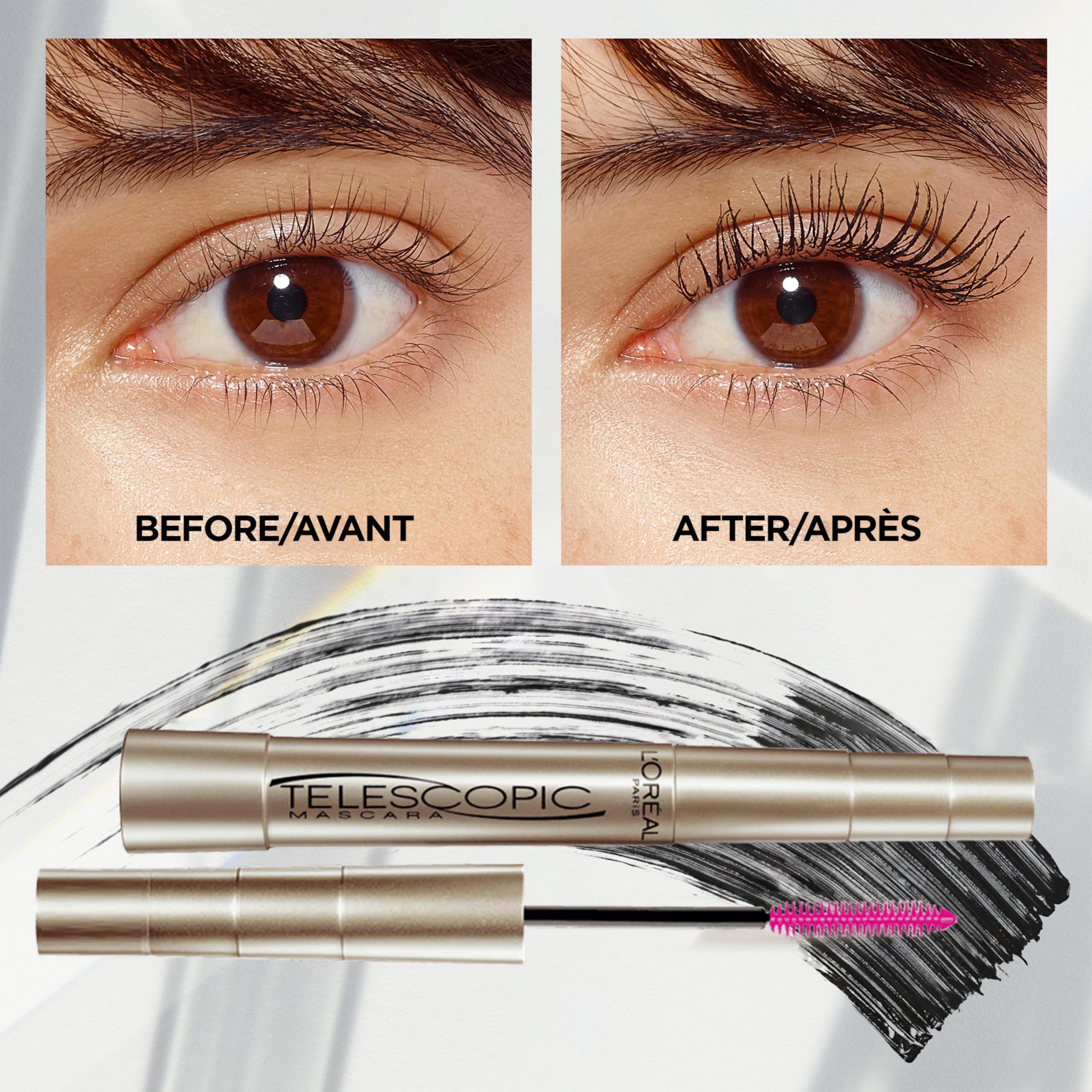 L’Oréal Paris Telescopic Mascara, Eyelash Lengthening Mascara, Unique Non-Clumping Formula Delivering Intense Length For Sensitive Eyes, Black, 8 ml